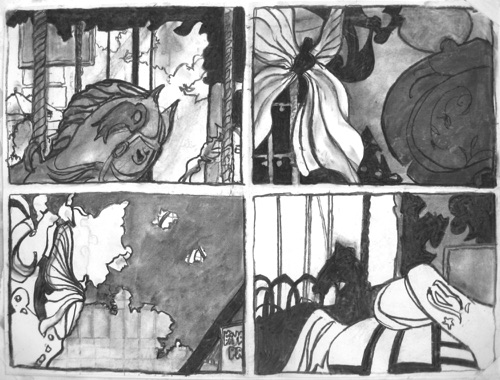 Bryant Park Carousel Mosaic;
Willow Charcoal/Paper, 2014;
18 x 24 in. Bryant Park Carousel Mosaic;
Willow Charcoal/Paper, 2014;
18 x 24 in.